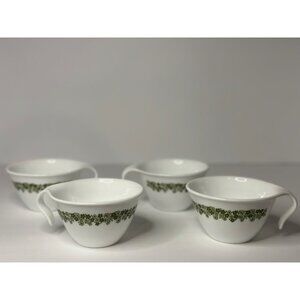 VTG Corelle Spring Blossom Green “Crazy Daisy” Coffee Tea Cups Set of 4 Kitchen